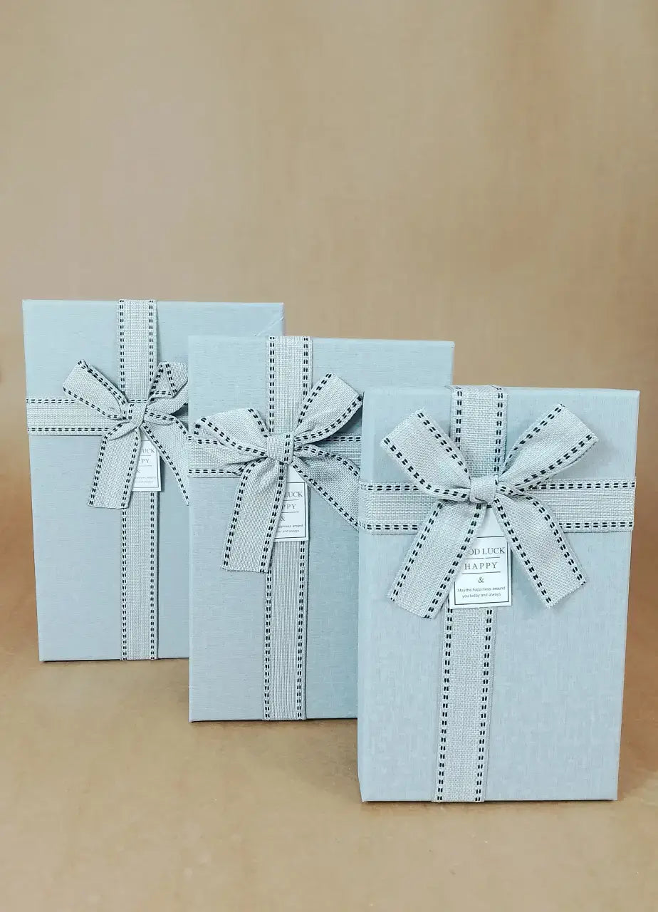 Grey Gift Box With Off Grey Ribbon