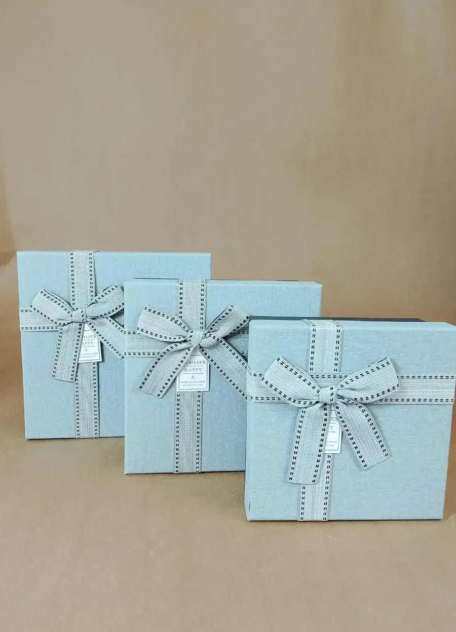Grey Gift Box With Grey Ribbon