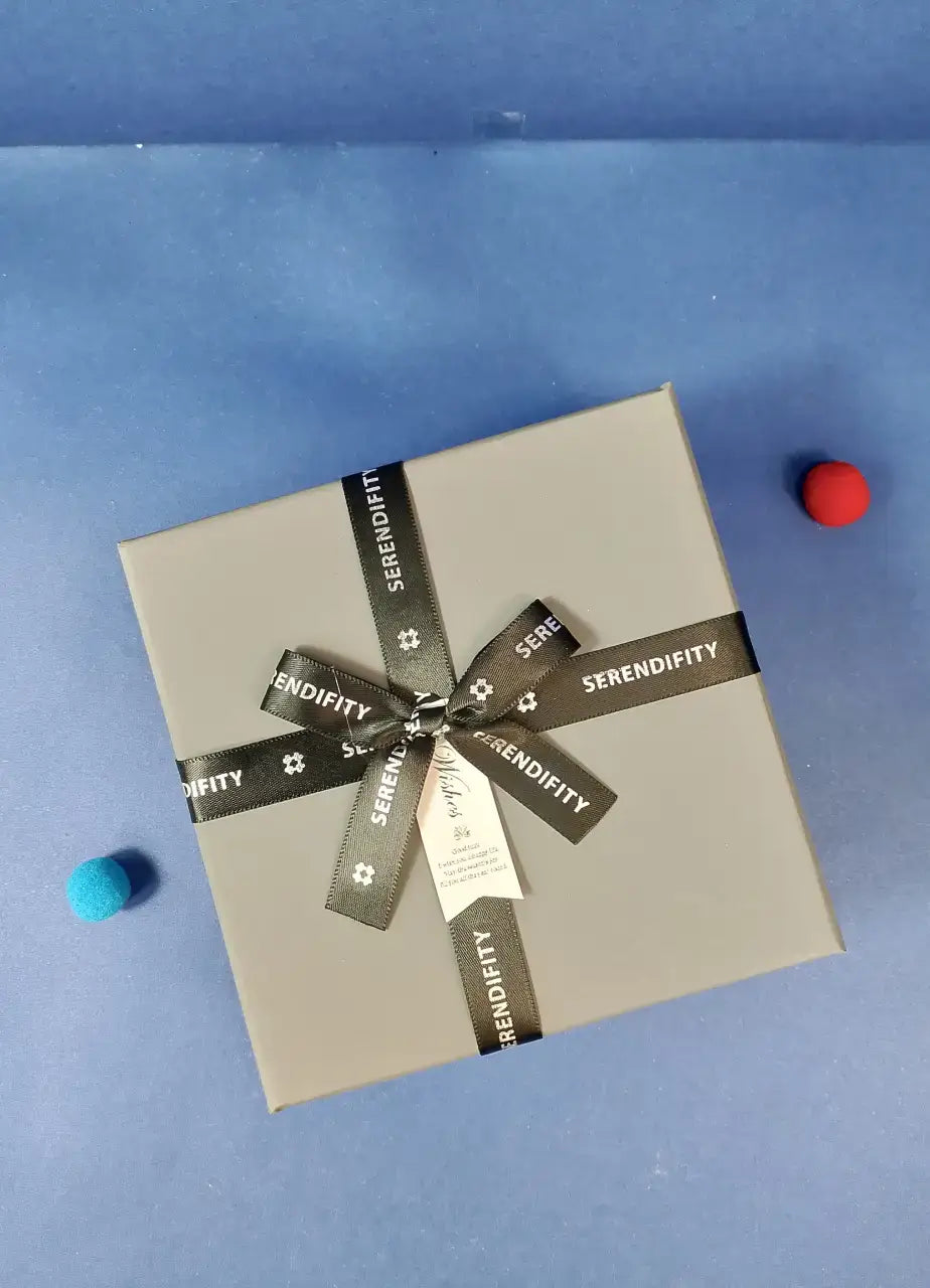 Grey Gift Box With Black Ribbon
