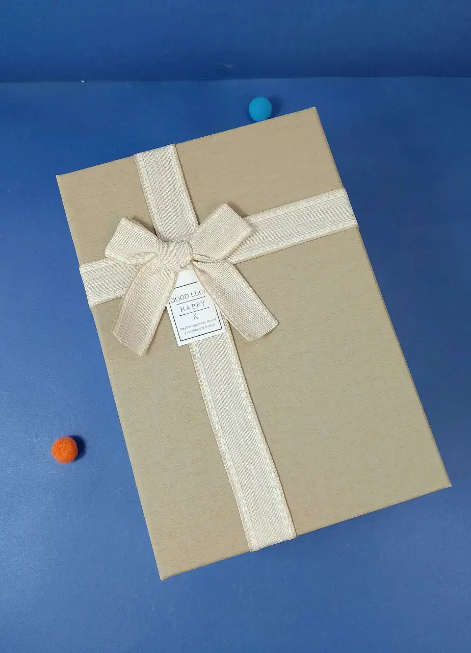 Beige Gift Box With Off White Ribbon