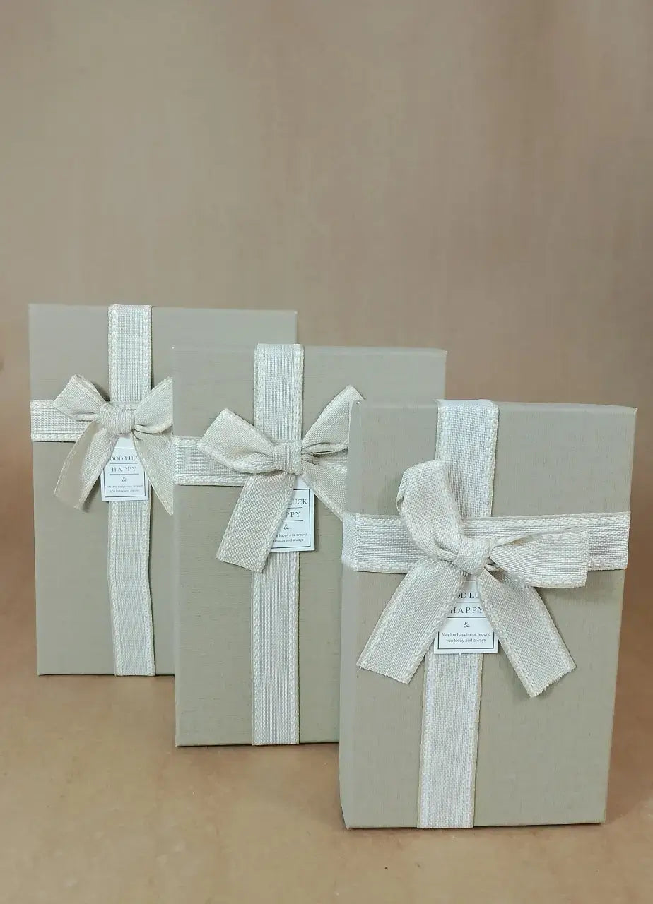 Beige Gift Box With Off White Ribbon