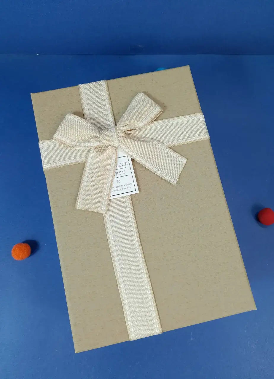 Beige Gift Box With Off White Ribbon