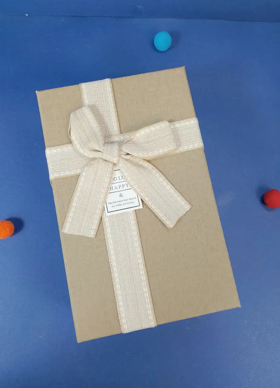 Beige Gift Box With Off White Ribbon