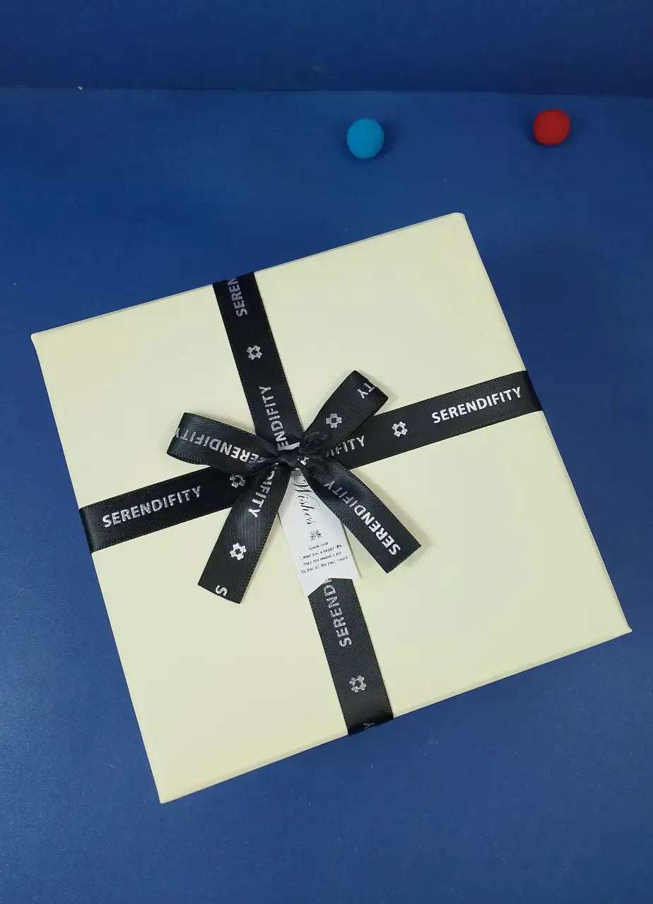 Off White Gift Box With Black Ribbon