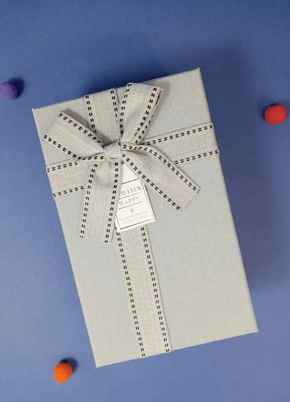 Grey Gift Box With Off Grey Ribbon
