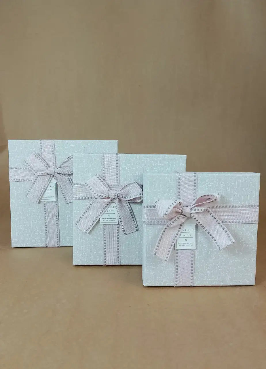 Off White Gift Box With Pink Ribbon